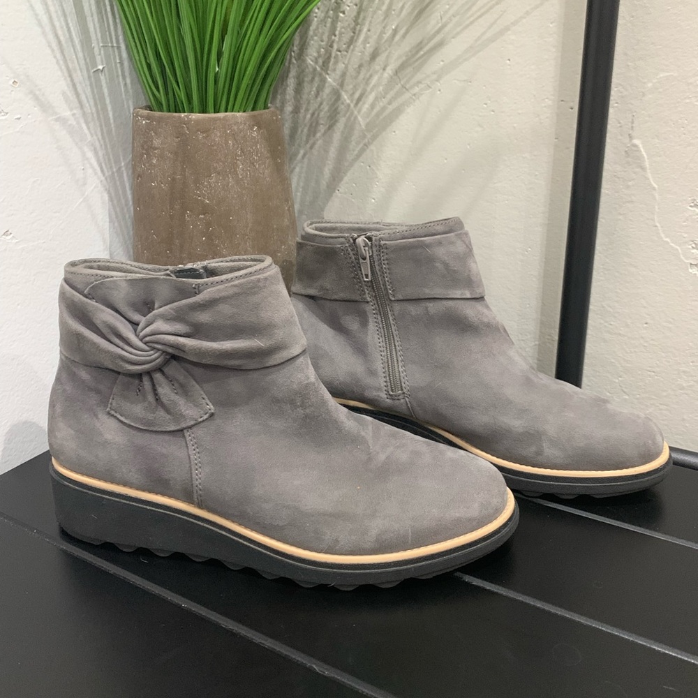 Clarks Gray Ankle Boots with Bow Detail